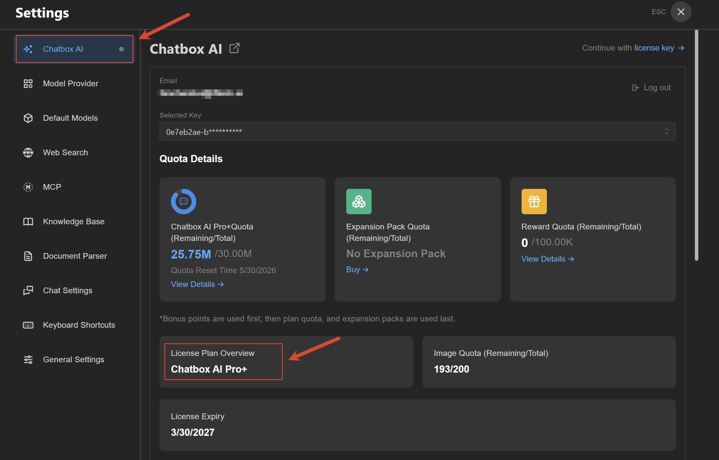 Chatbox AI service in settings