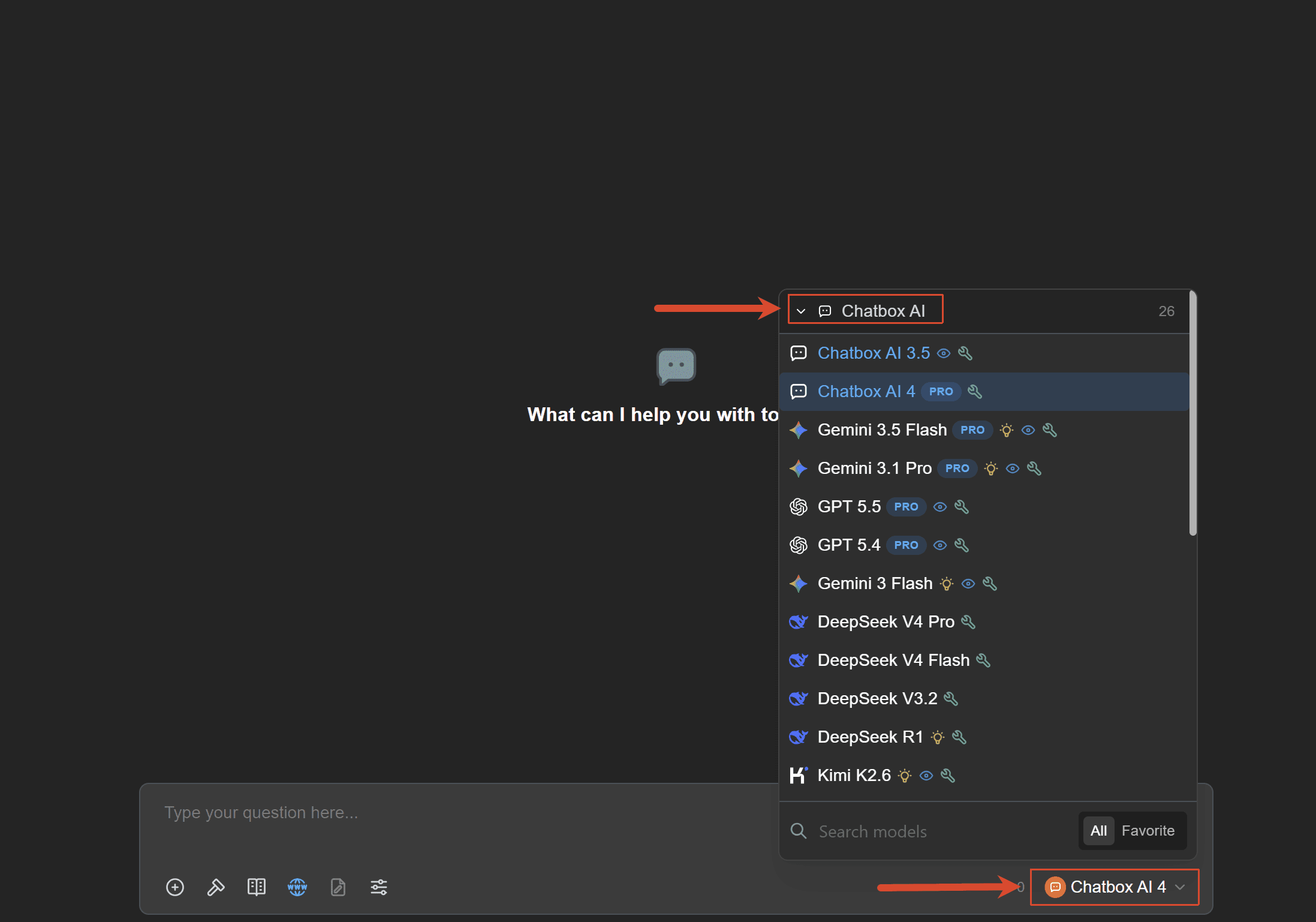 Select a Chatbox AI model in a conversation